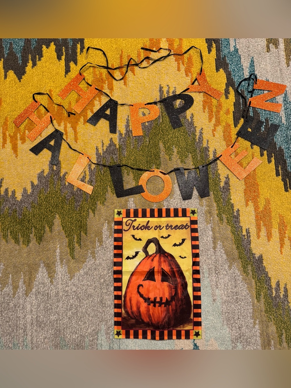 "Happy Halloween" Wall Banner and Pumpkin Garden Flag